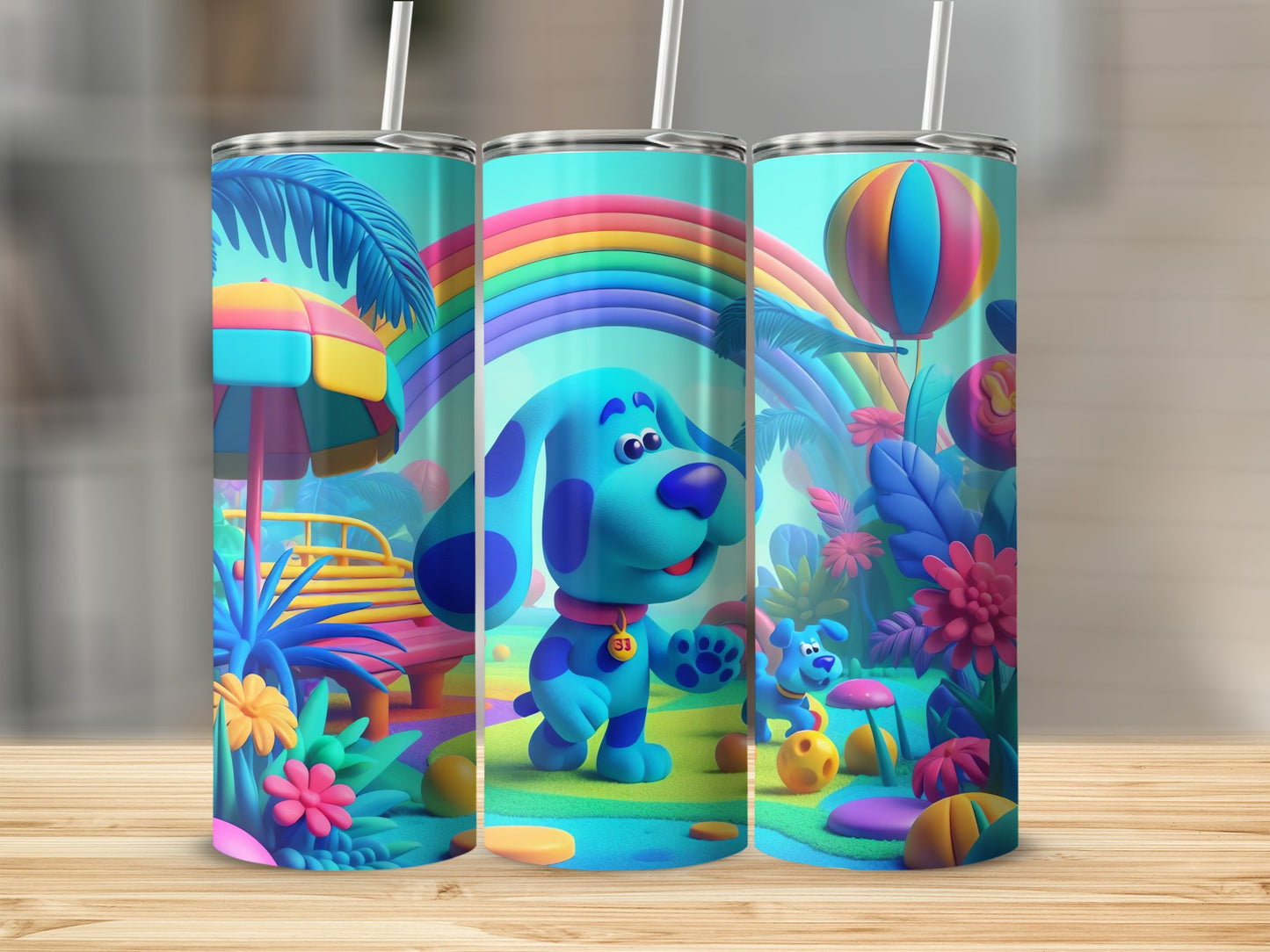 Rainbow Dog and Colorful Landscape Insulated Beverage Tumbler
