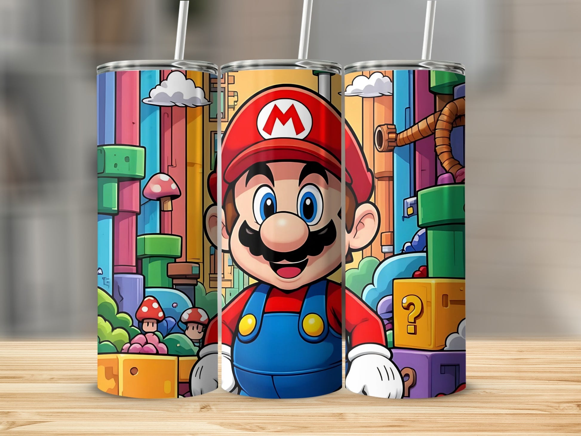 Colorful Mario Game World Theme Stainless Steel Tumbler