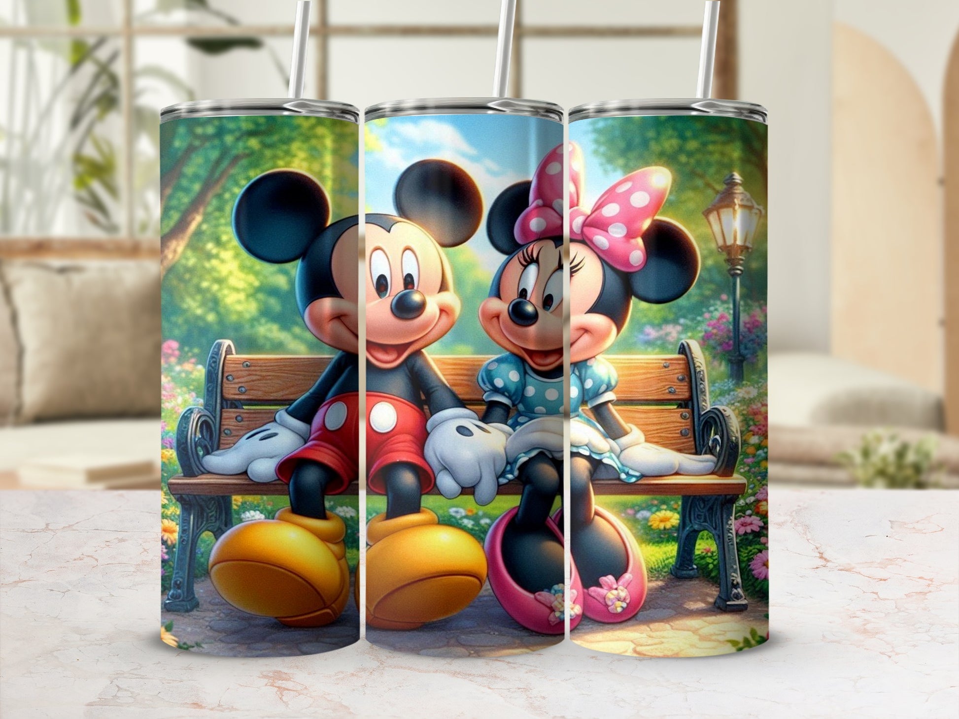Mickey and Minnie Mouse Garden Scene Tumbler Cups
