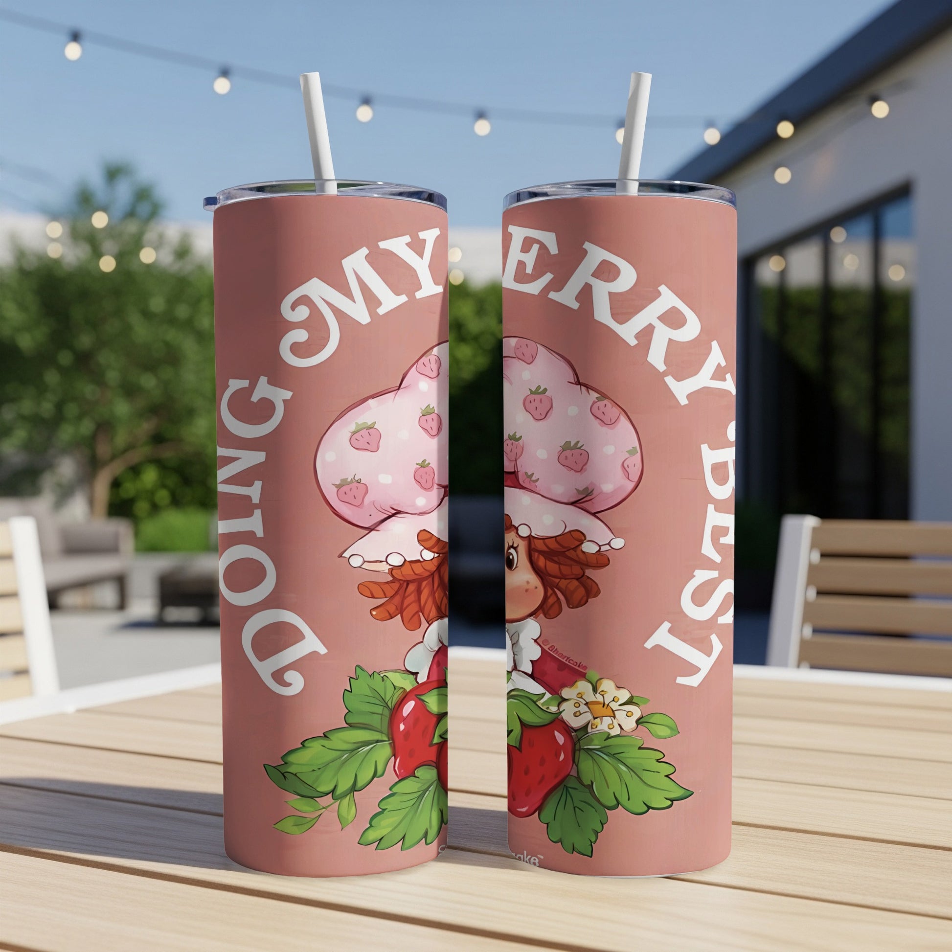 Strawberry Shortcake in pink with "Doing My Berry Best" text.