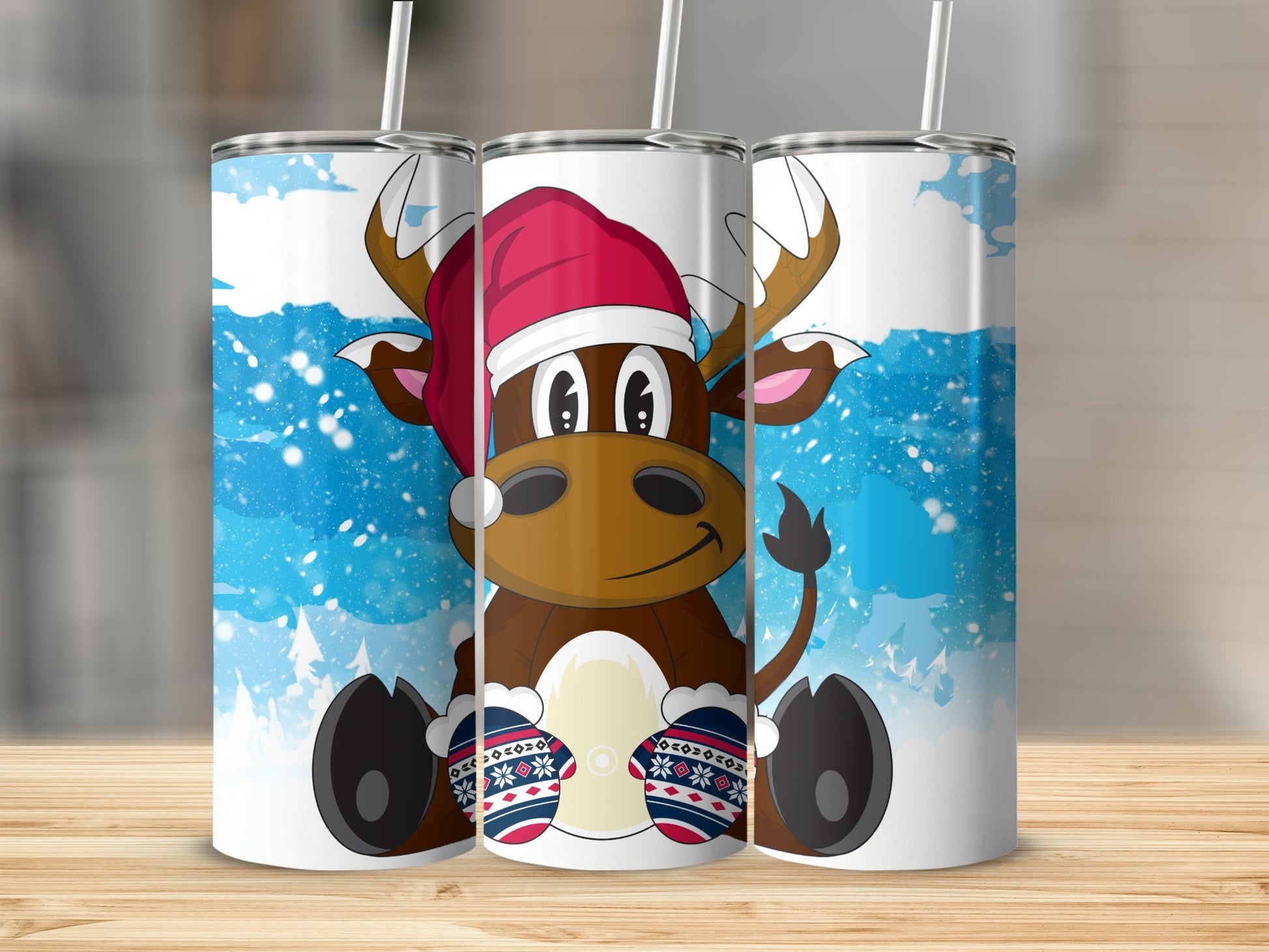 Festive Reindeer in Winter Wonderland Tumbler Product