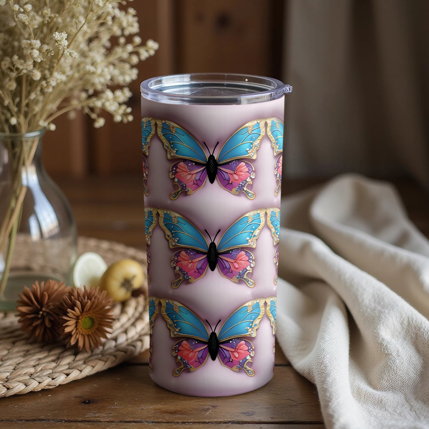 Colorful Butterfly Themed Tumbler for Beverages