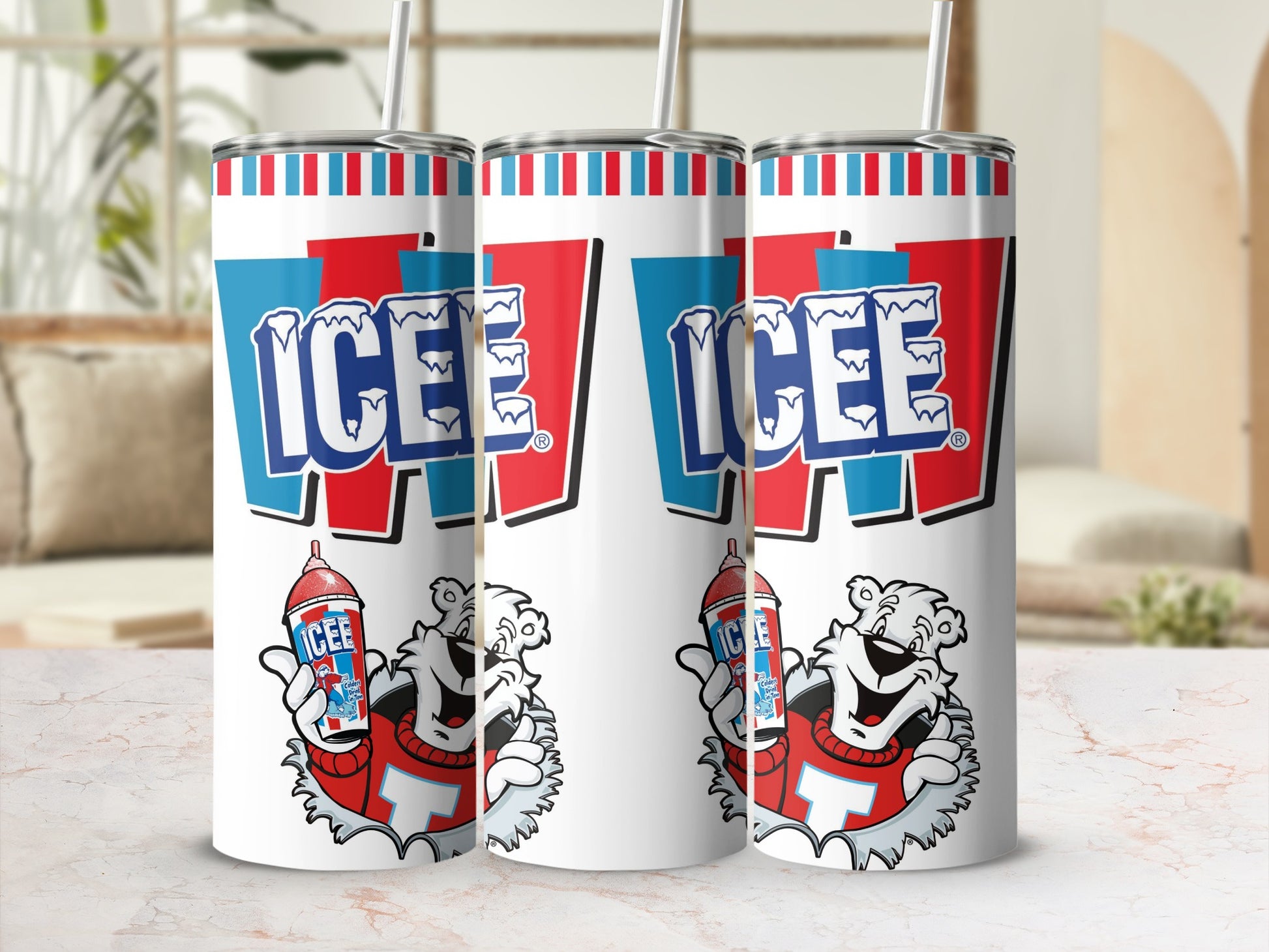ICEE Logo Polar Bear Mascot Design Red Blue White product type