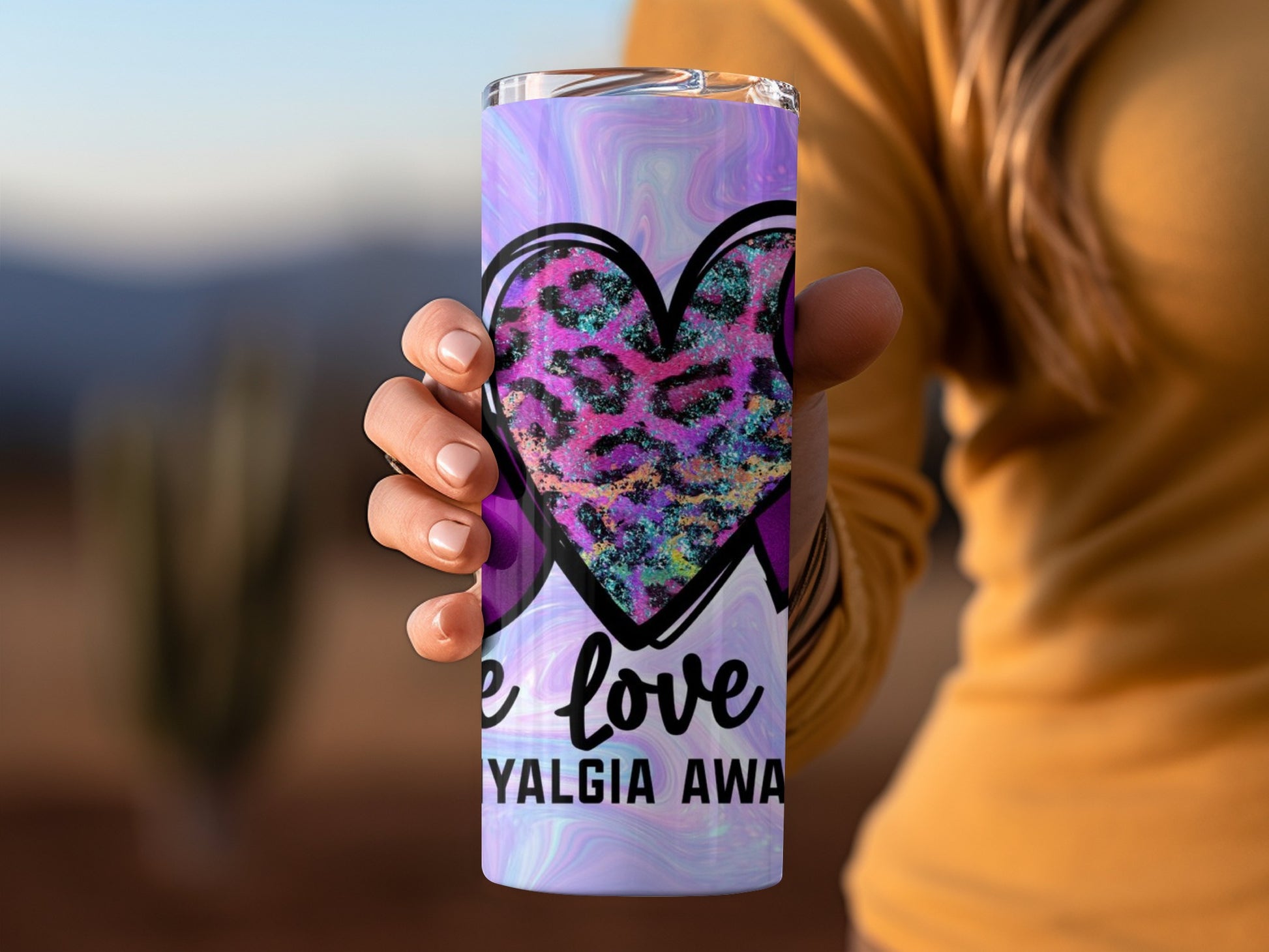 Fibromyalgia Awareness Tumbler with Colorful Heart