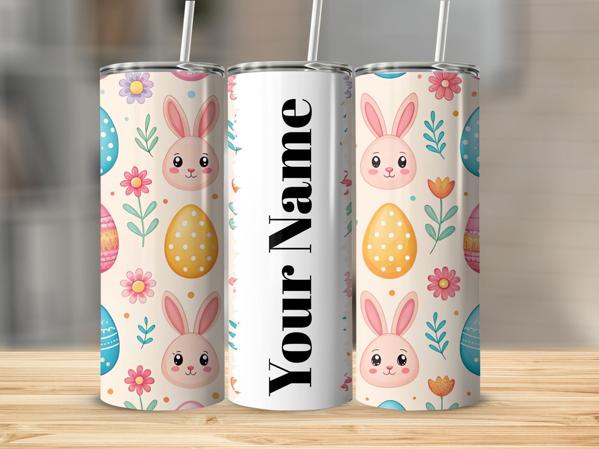 Customizable Easter Bunny and Egg Pattern Tumbler