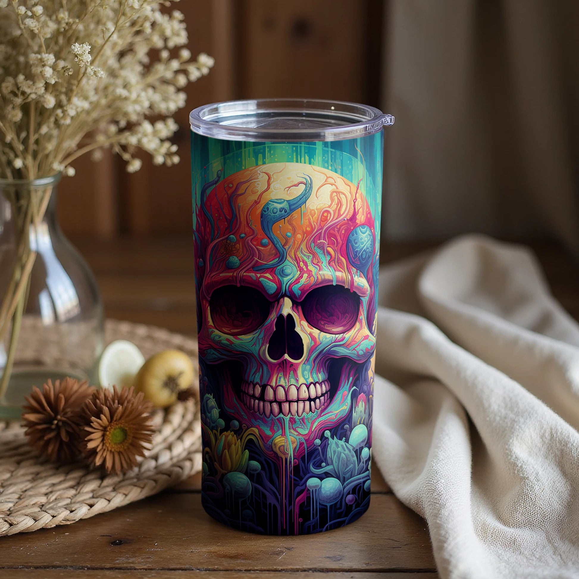 Colorful Psychedelic Skull Art Insulated Tumbler