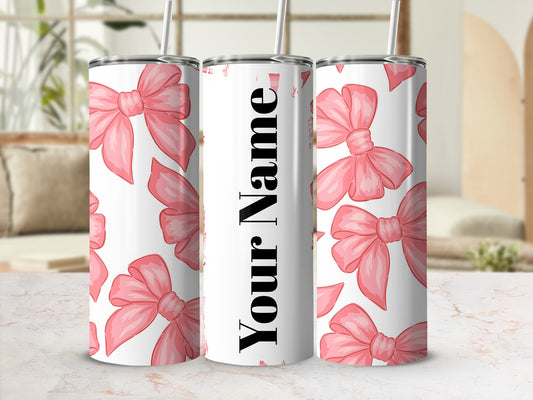 Customizable Pink Bow Design Tumbler with Your Name