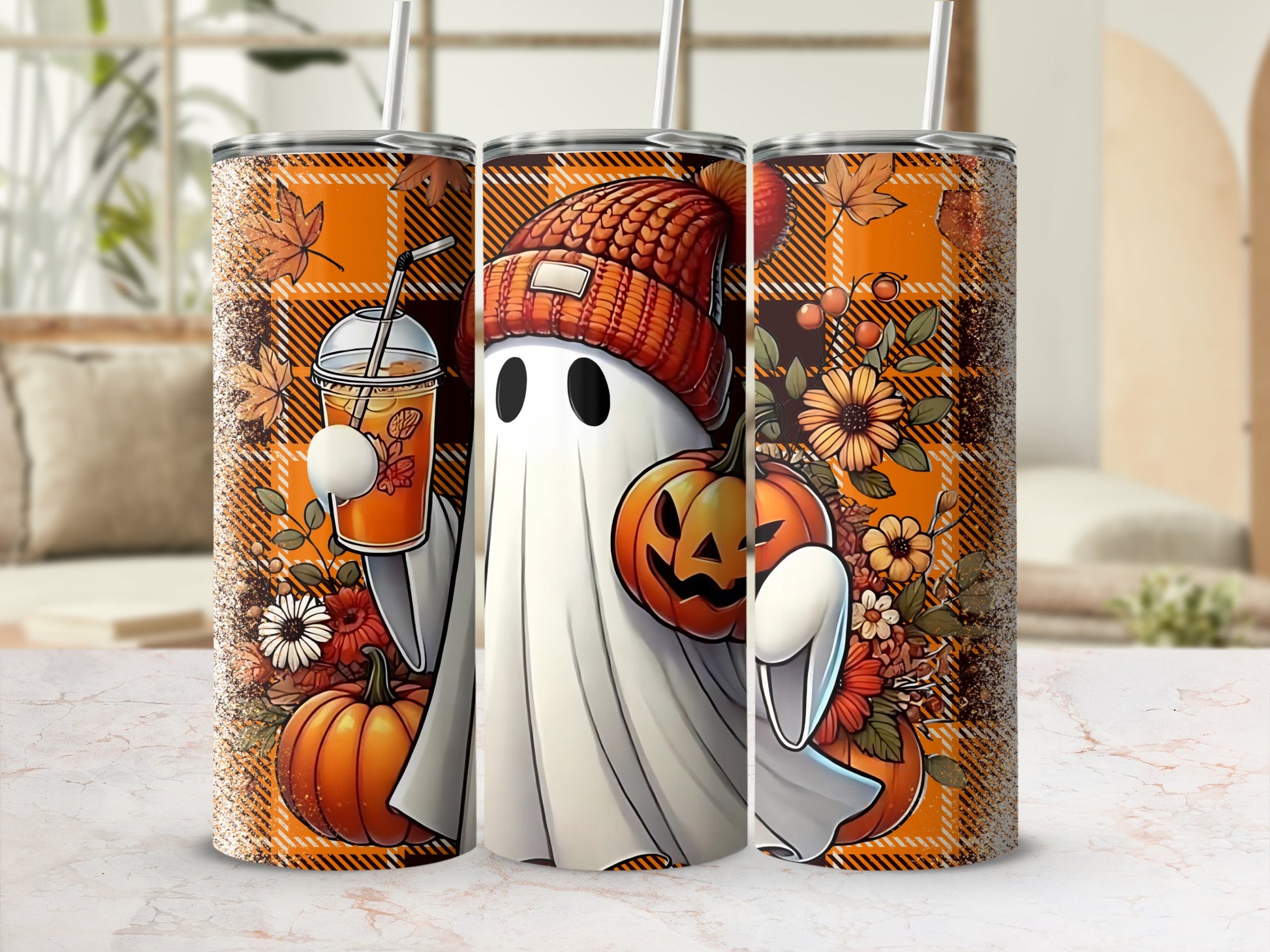 Spooky Ghost Autumn Halloween Themed Tumbler Cup