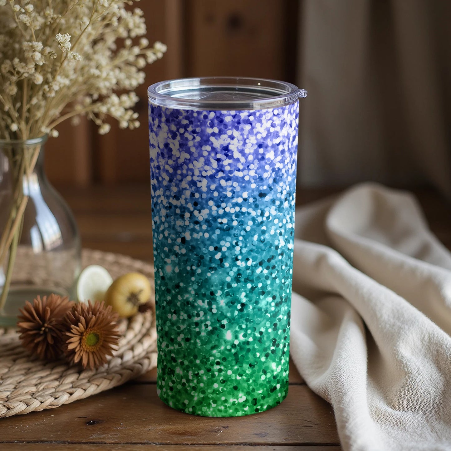 Colorful Gradient Tumbler with Glitter Design