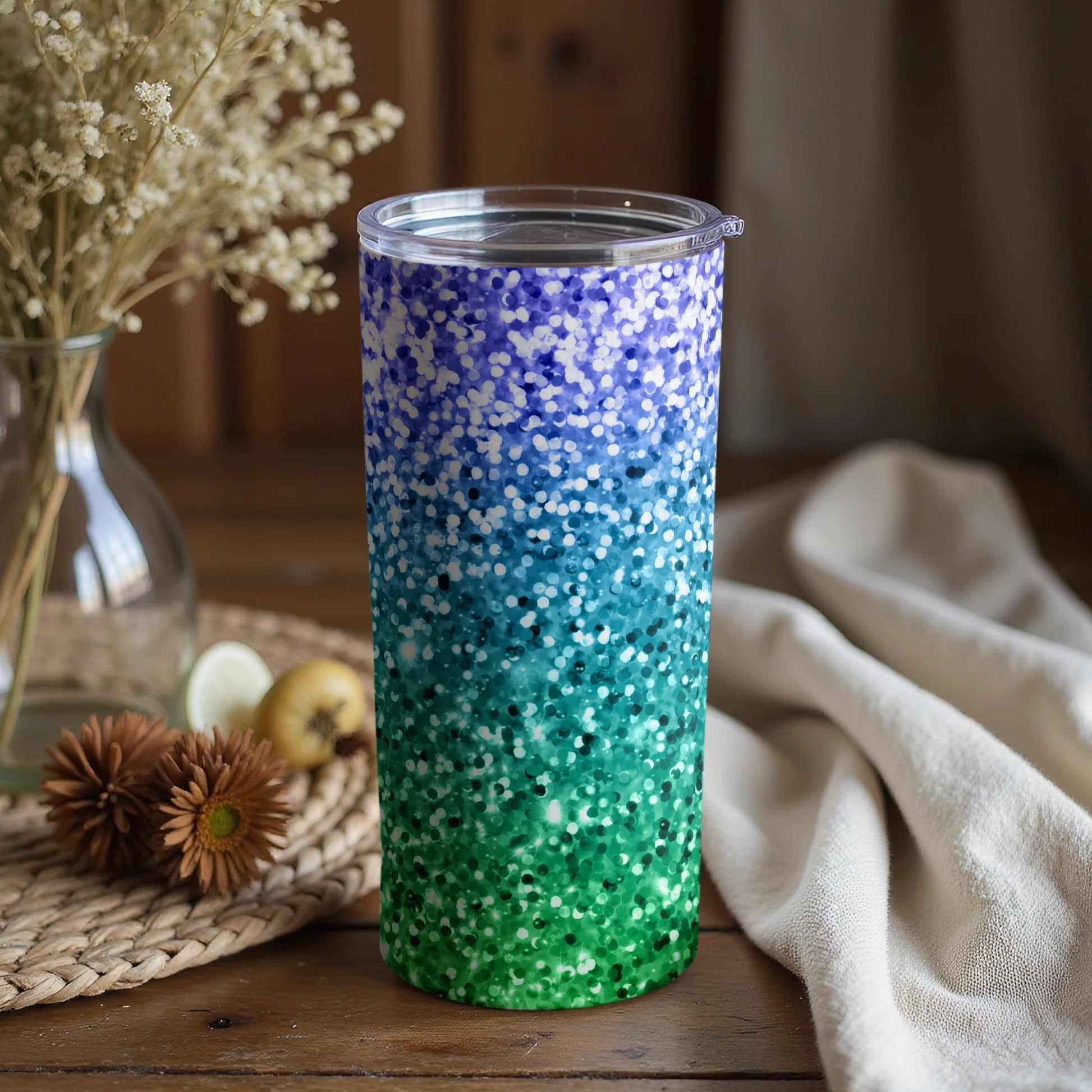 Colorful Gradient Tumbler with Glitter Design