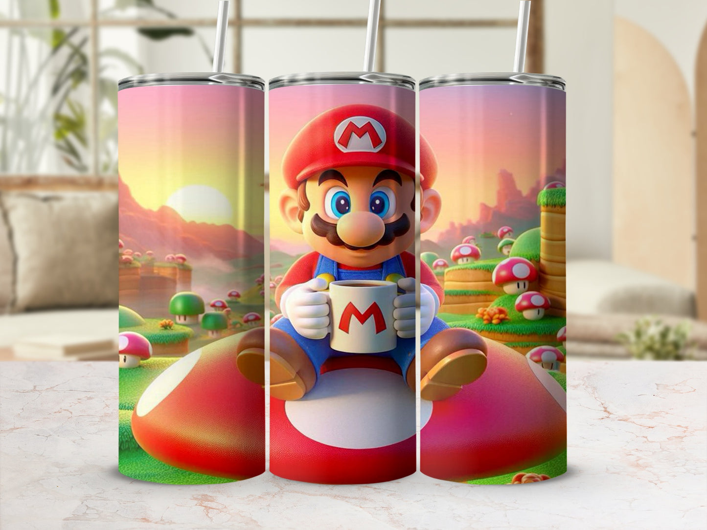 Super Mario Character Tumbler Travel Mug with Straw