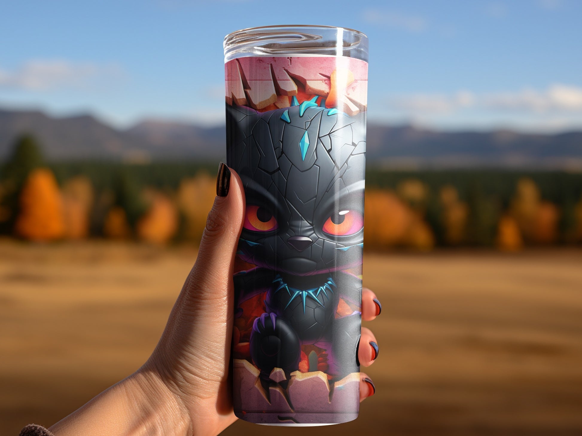 Cute Black Cat in Rocks Tumbler for Hot Cold Drinks