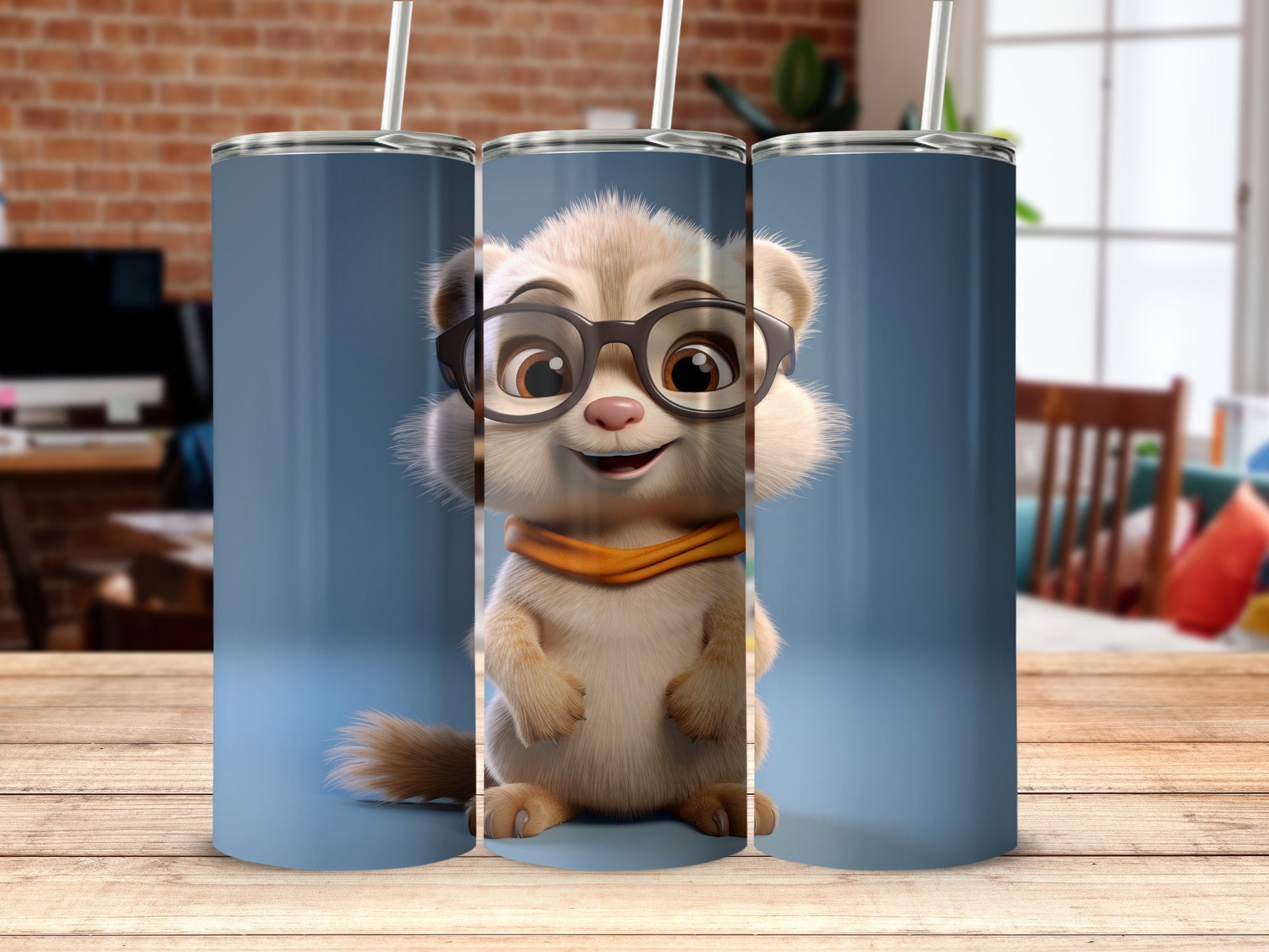 Cute Animal Character Tumbler With Glasses Design