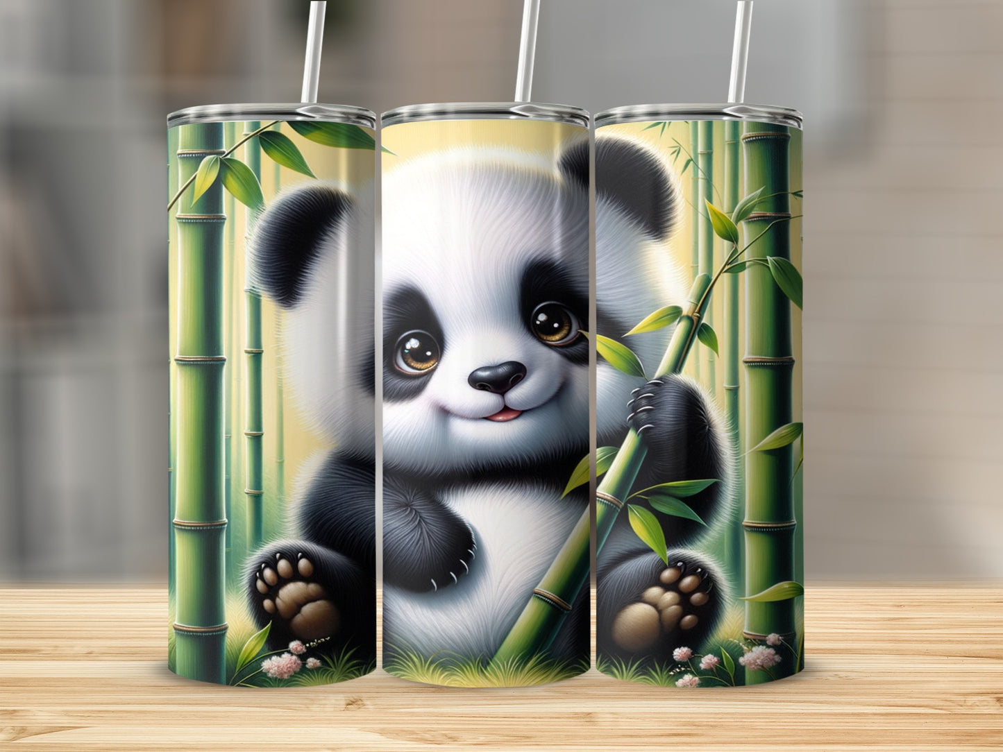 Cute Panda Bamboo Design Insulated Tumbler Flask
