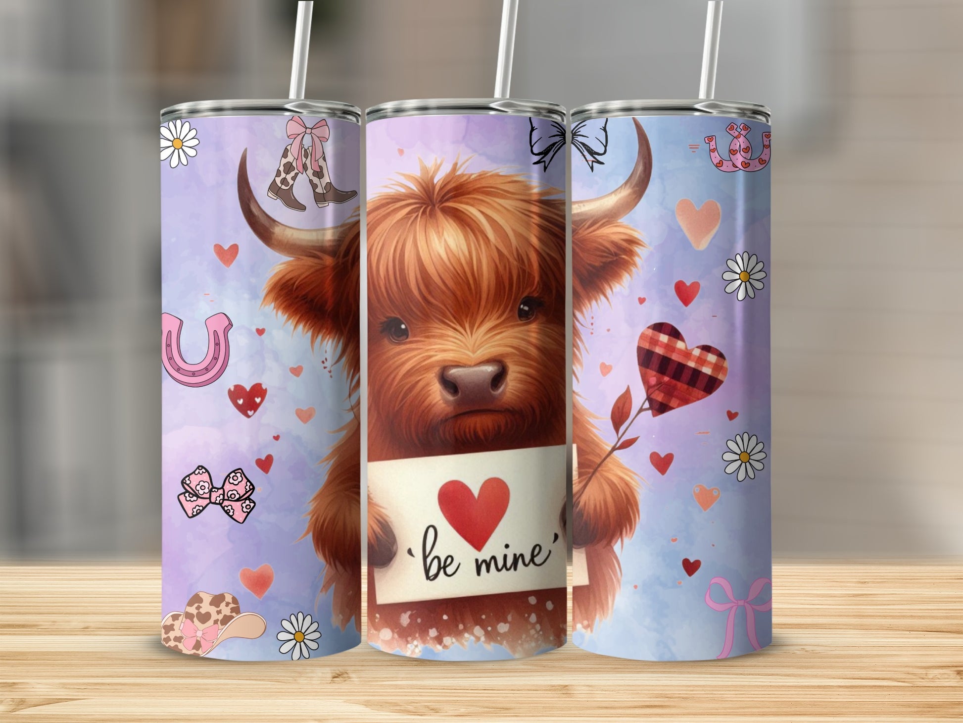 Cute Highland Cow Hearts Valentine's Day Tumbler