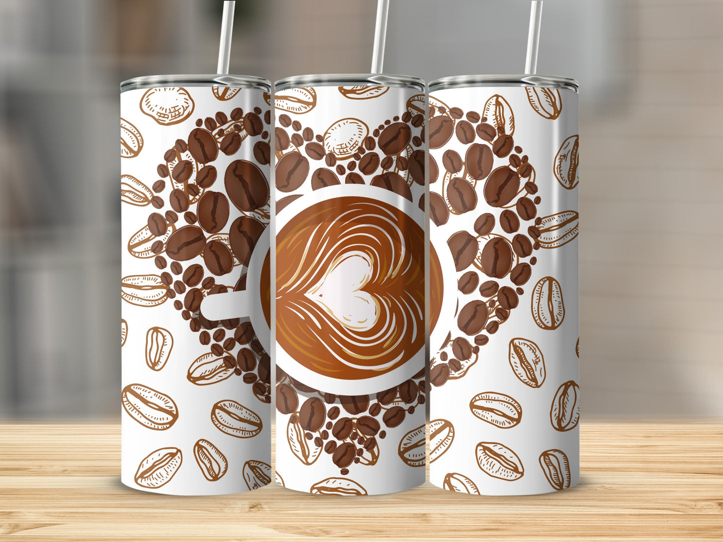 Coffee Bean Heart Pattern Insulated Tumbler Product