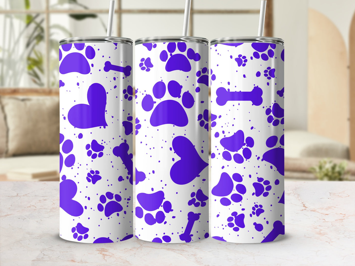 Purple Paws and Bones Pattern Tumbler