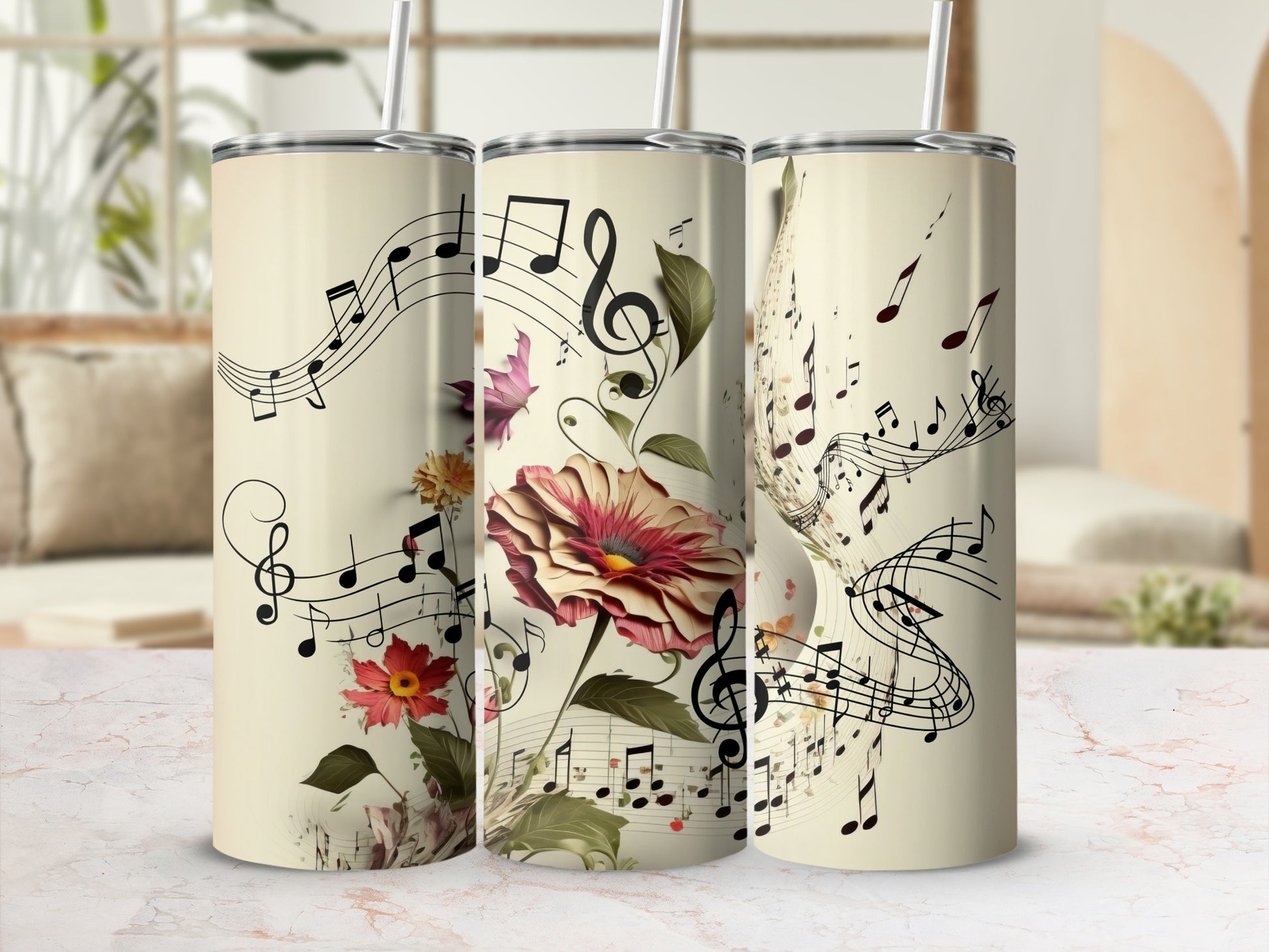 Floral Music Note Design Insulated Tumbler Product