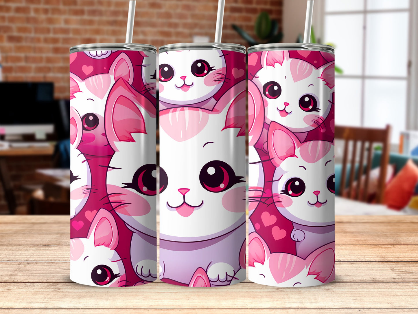 Adorable Pink Kawaii Cats Hearts Design Tumbler product type