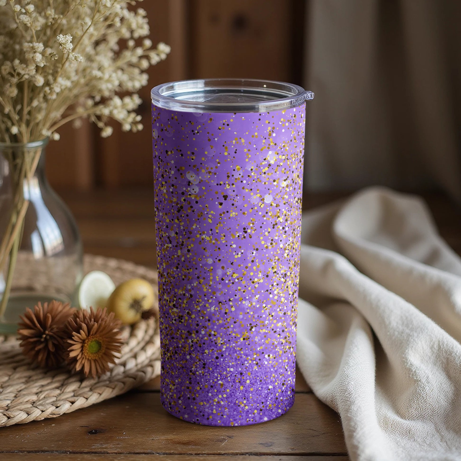 Glittering Lavender Tumbler with Lid Unique Drinkware Item