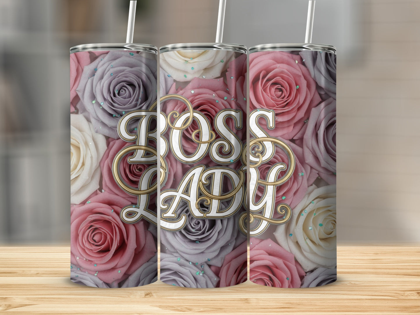 Boss Lady Rose Floral Design Tumbler Drinkware Gift