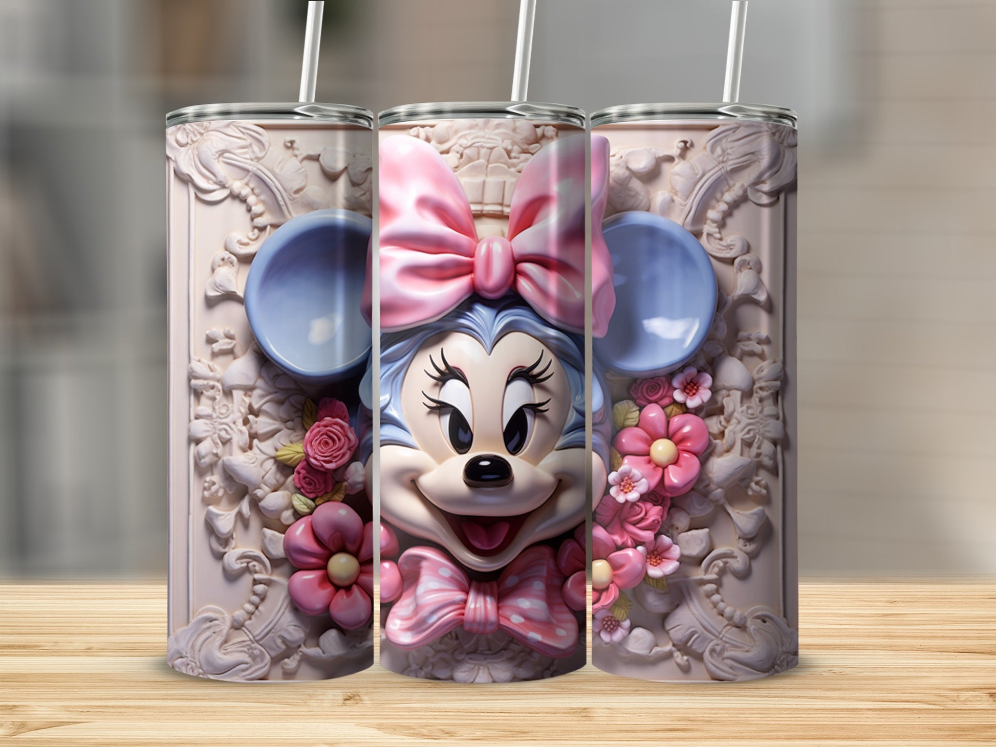 Minnie Mouse Floral Design Stainless Steel Tumbler