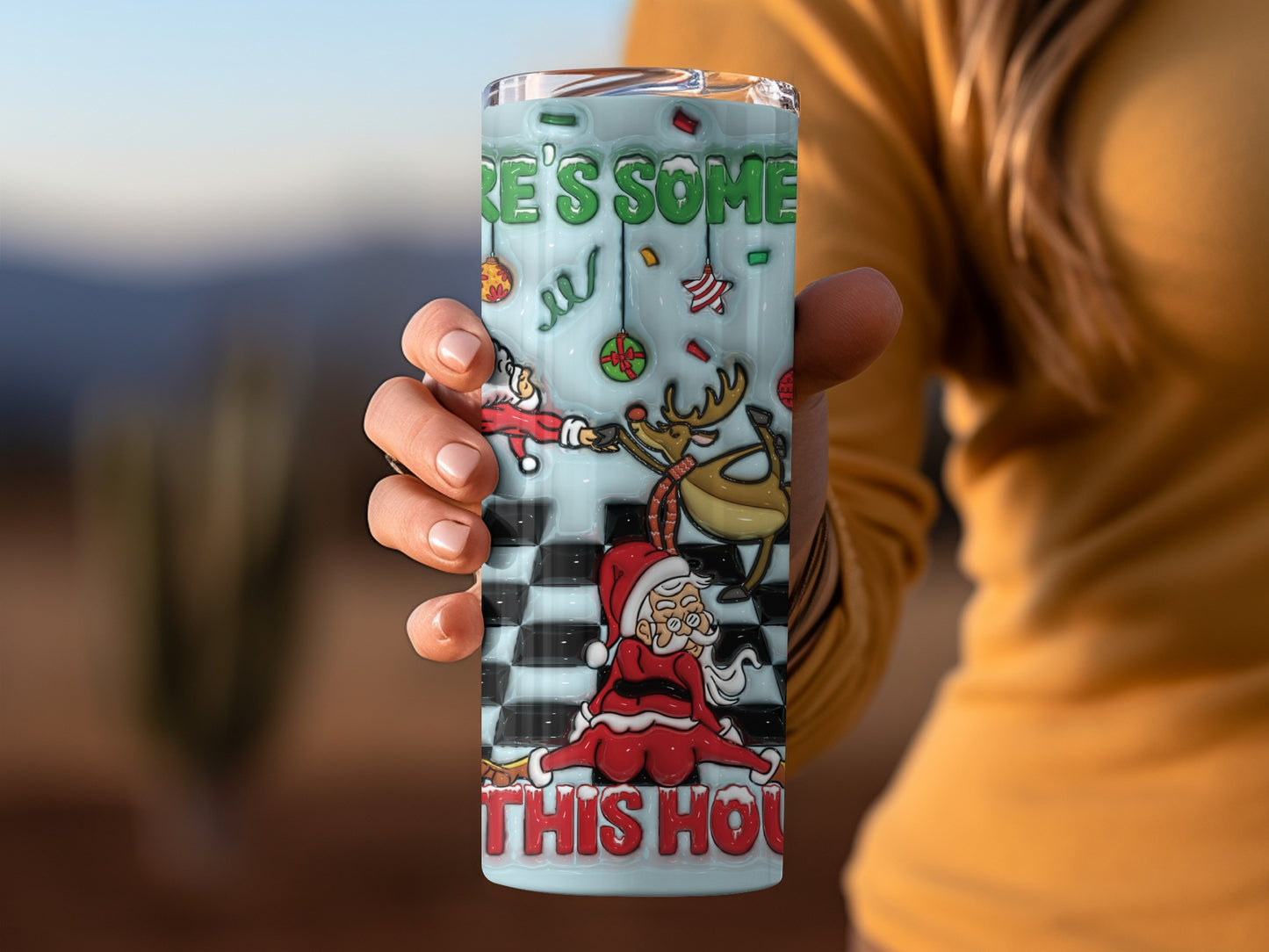 Funny Christmas Santa and Reindeer Tumbler Cup