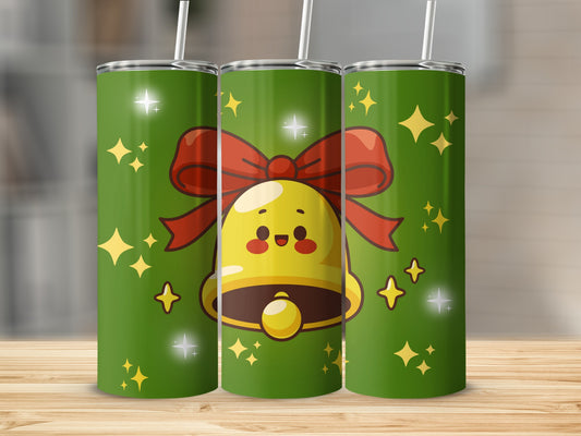 Festive Holiday Bell Design on Green Tumbler Product