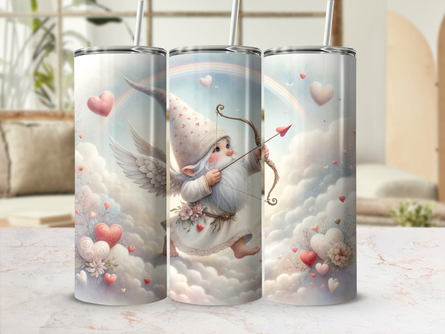 Cute Gnome with Hearts Archery Art Tumbler for Lovers