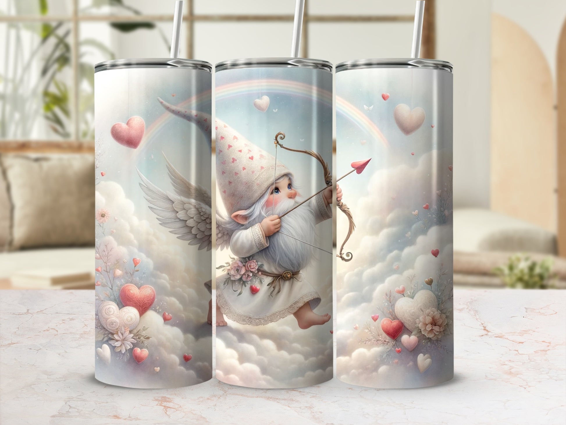 Cute Gnome with Hearts Archery Art Tumbler for Lovers