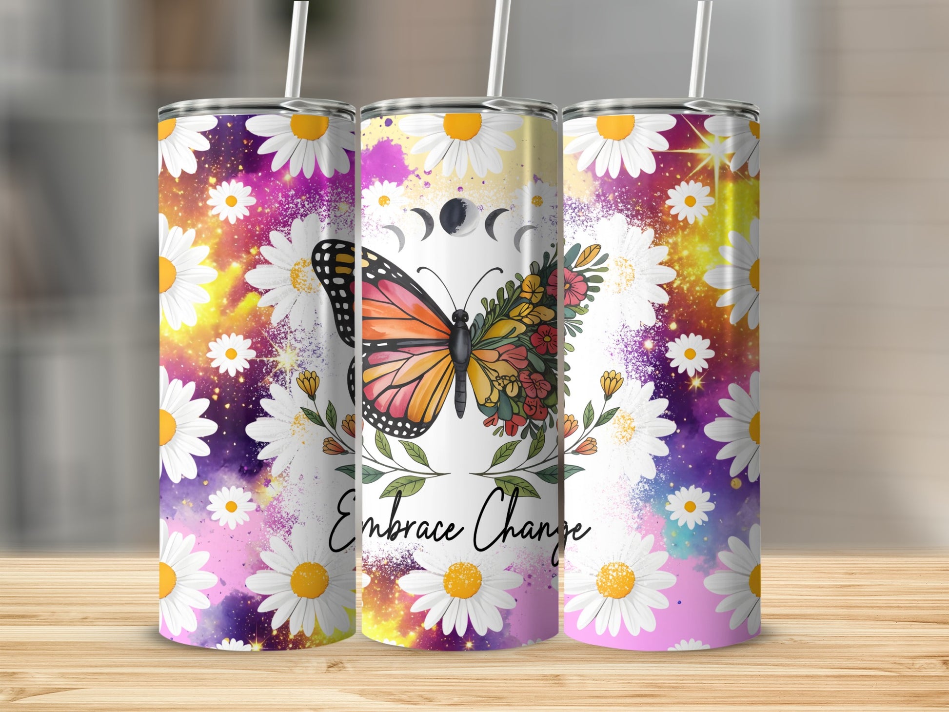 Embrace Change Floral Butterfly Tumbler Cup 20oz