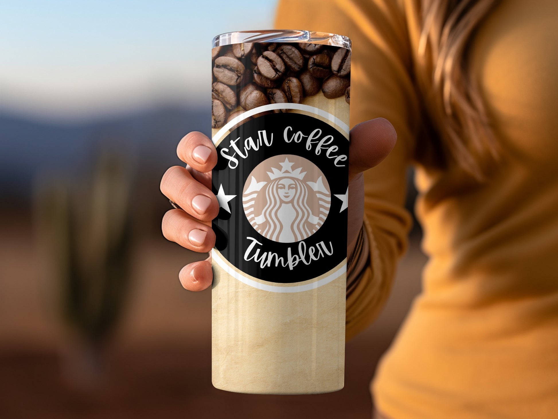 Star Coffee Tumbler with Coffee Beans Design