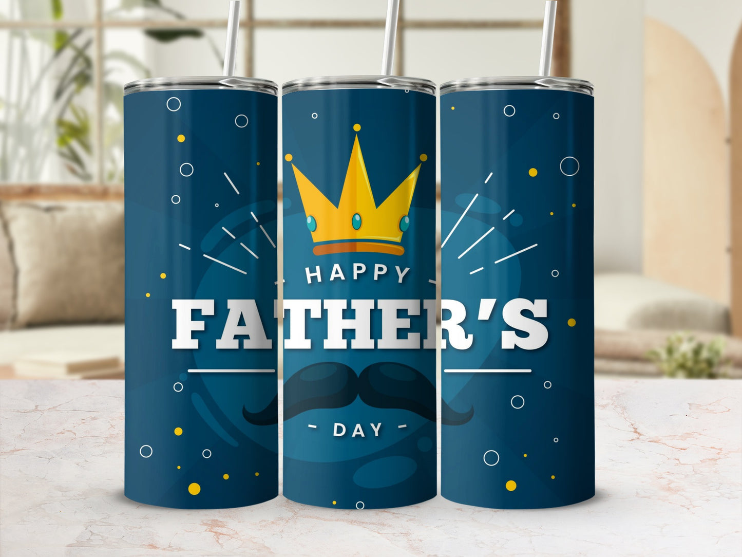Happy Father's Day Blue Tumbler with Crown Design Tumbler