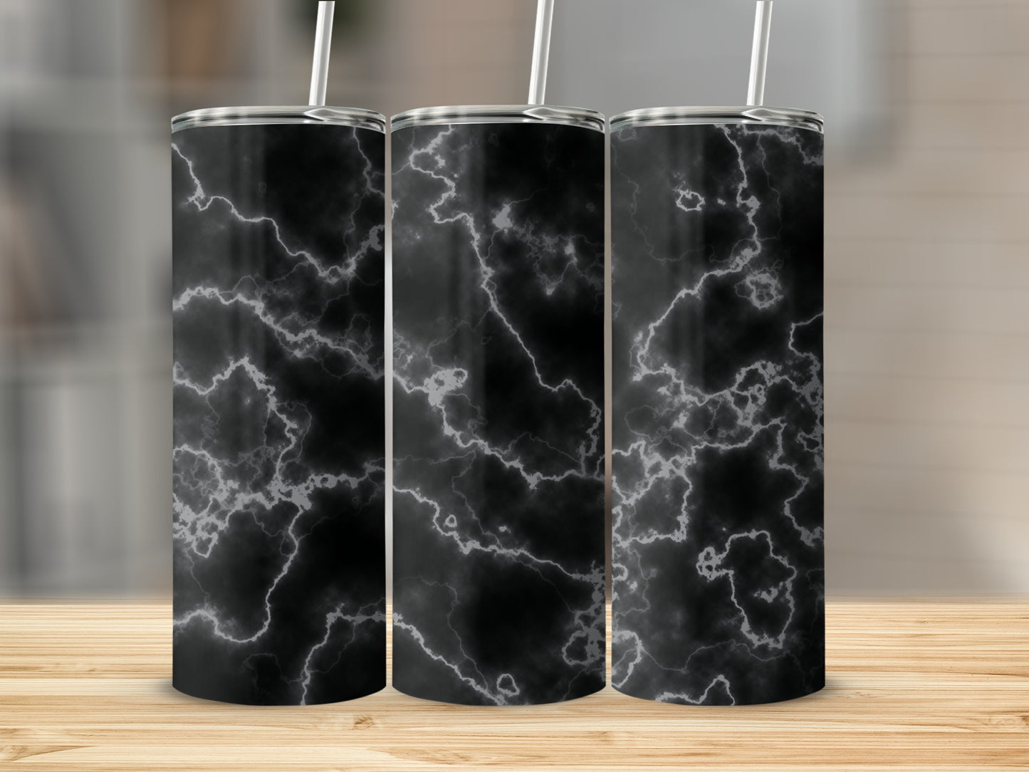 Black Lightning Abstract Electric Storm Pattern Tumblers