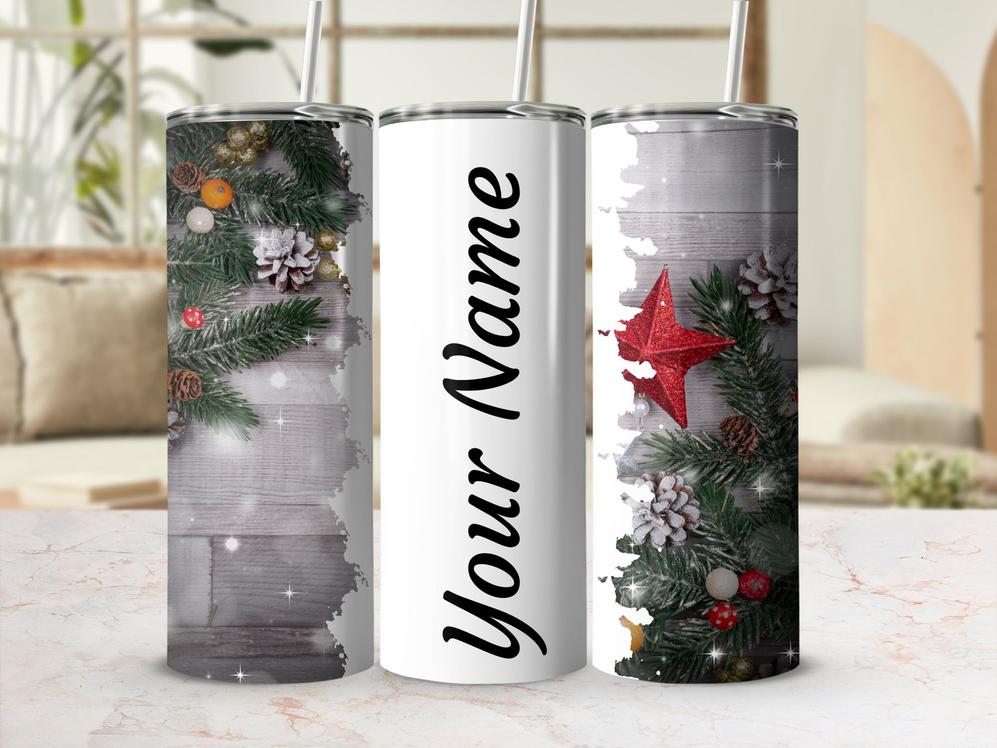Personalized Christmas Themed Tumbler With Holiday Design