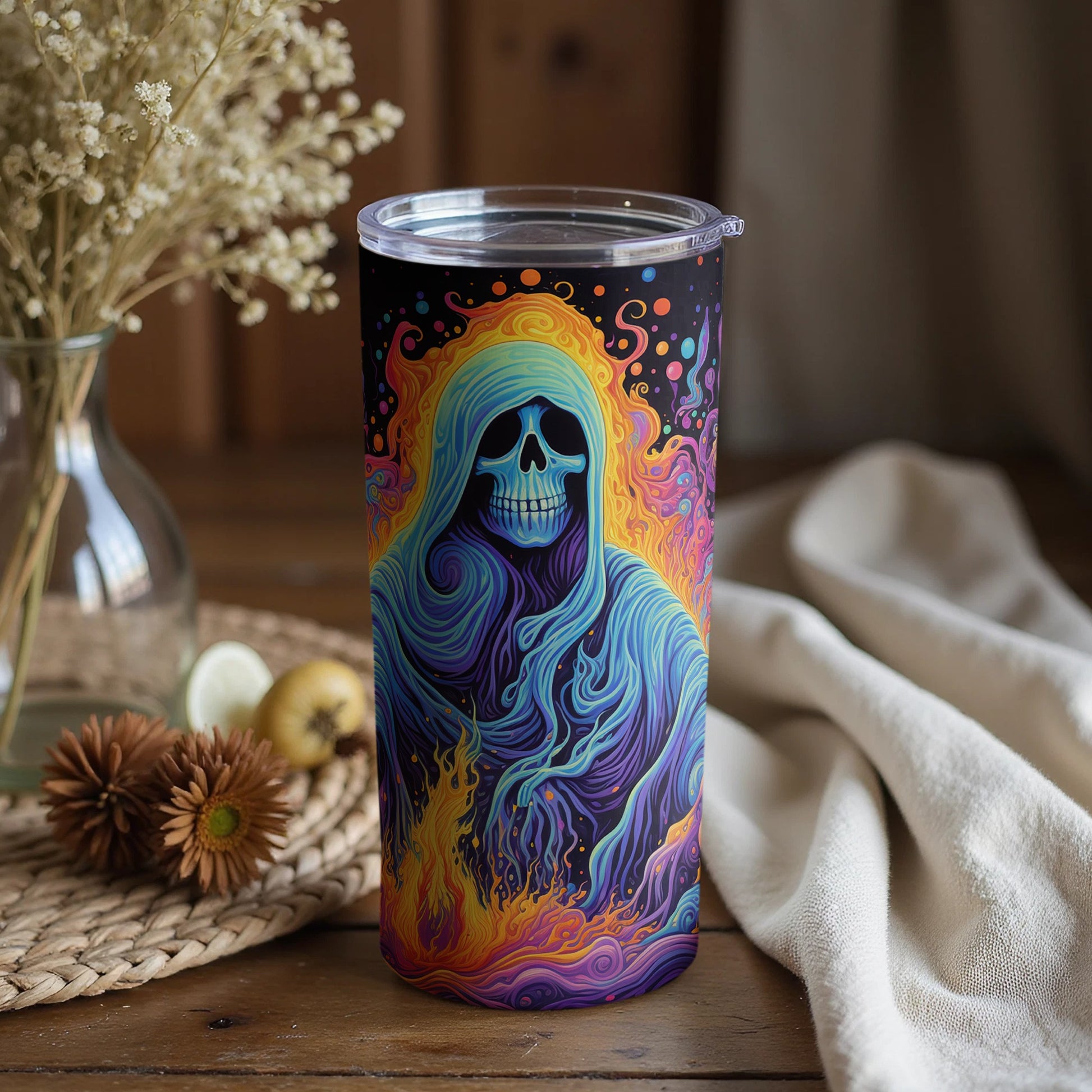 Colorful Psychedelic Grim Reaper Insulated Tumbler Cup