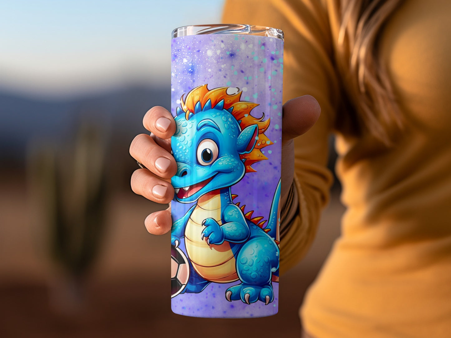 Adorable Blue Dragon with Soccer Ball Tumbler