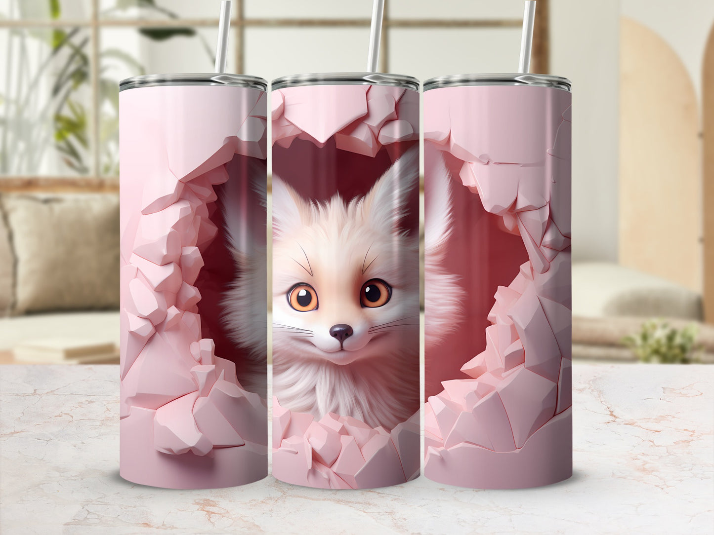 Cute Fox Bursting Through Wall Pink Tumbler Cup