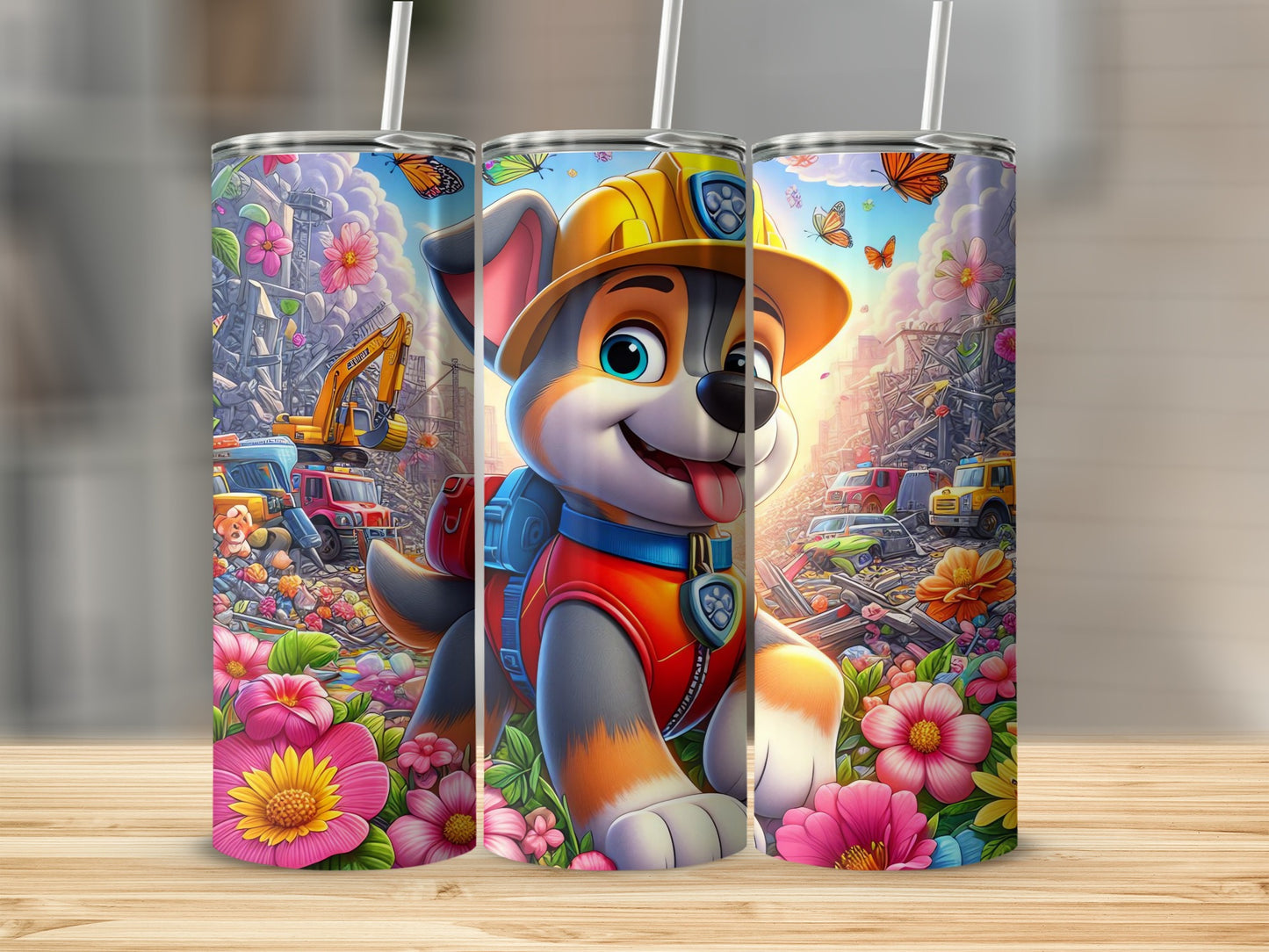 Adorable Construction Dog Design Tumbler Cup for Kids