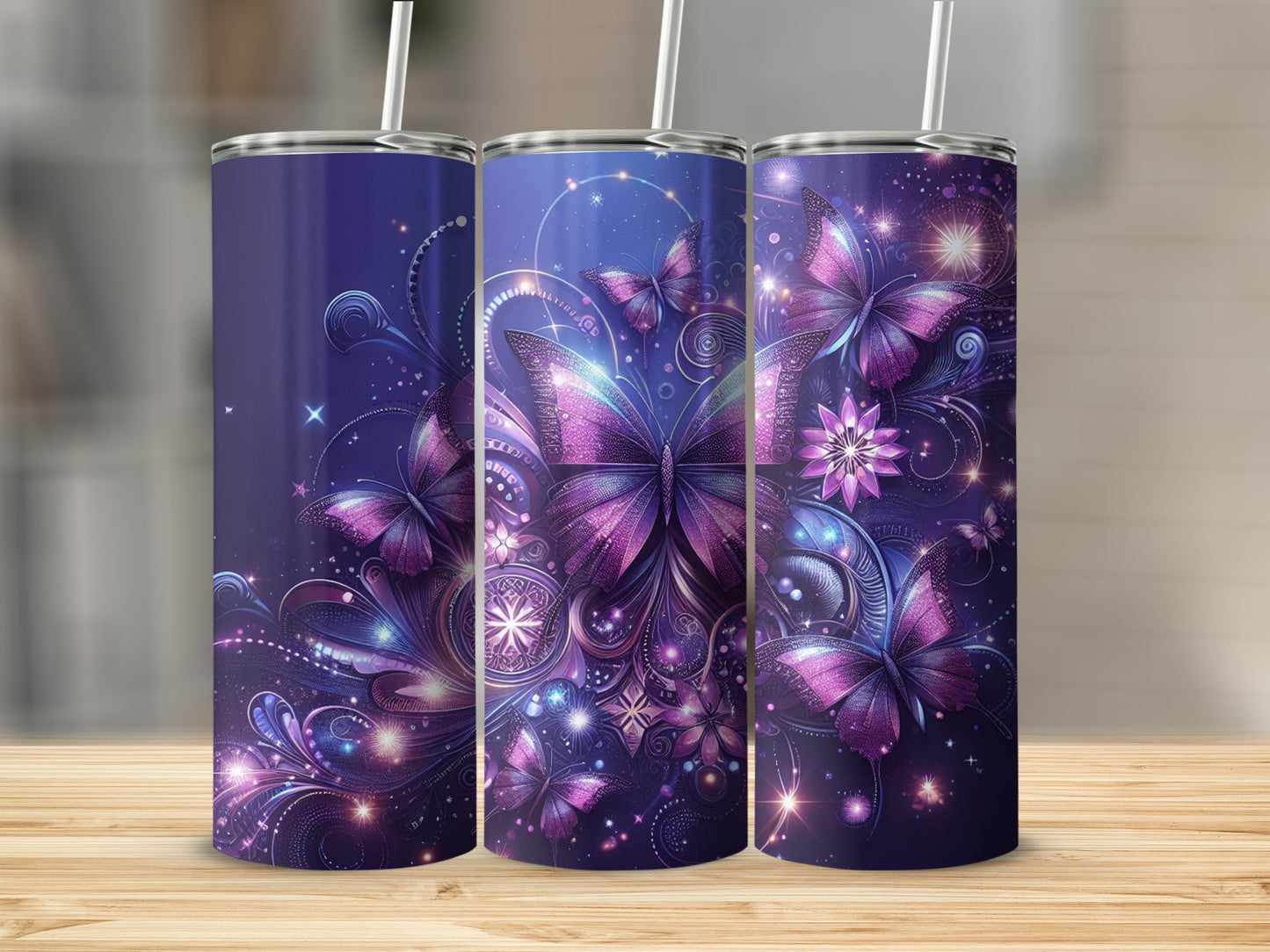 Vibrant purple iridescent butterflies mystical swirls product type