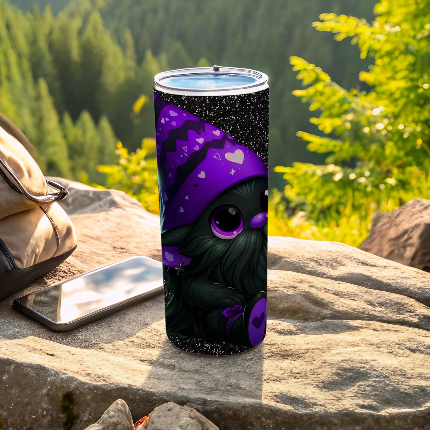 Adorable Gnome with Purple Hat Travel Tumbler Cup