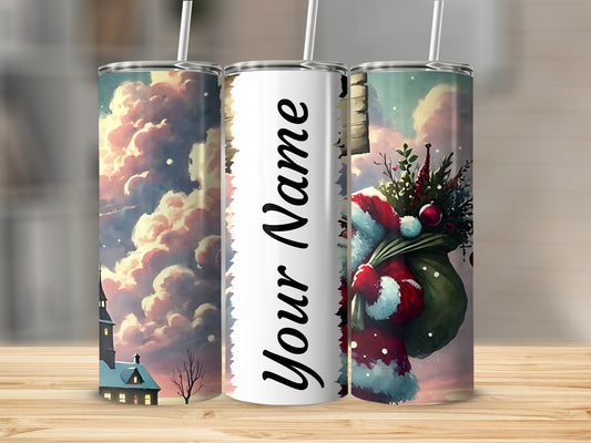 Customized Christmas Themed Tumbler With Santa Design