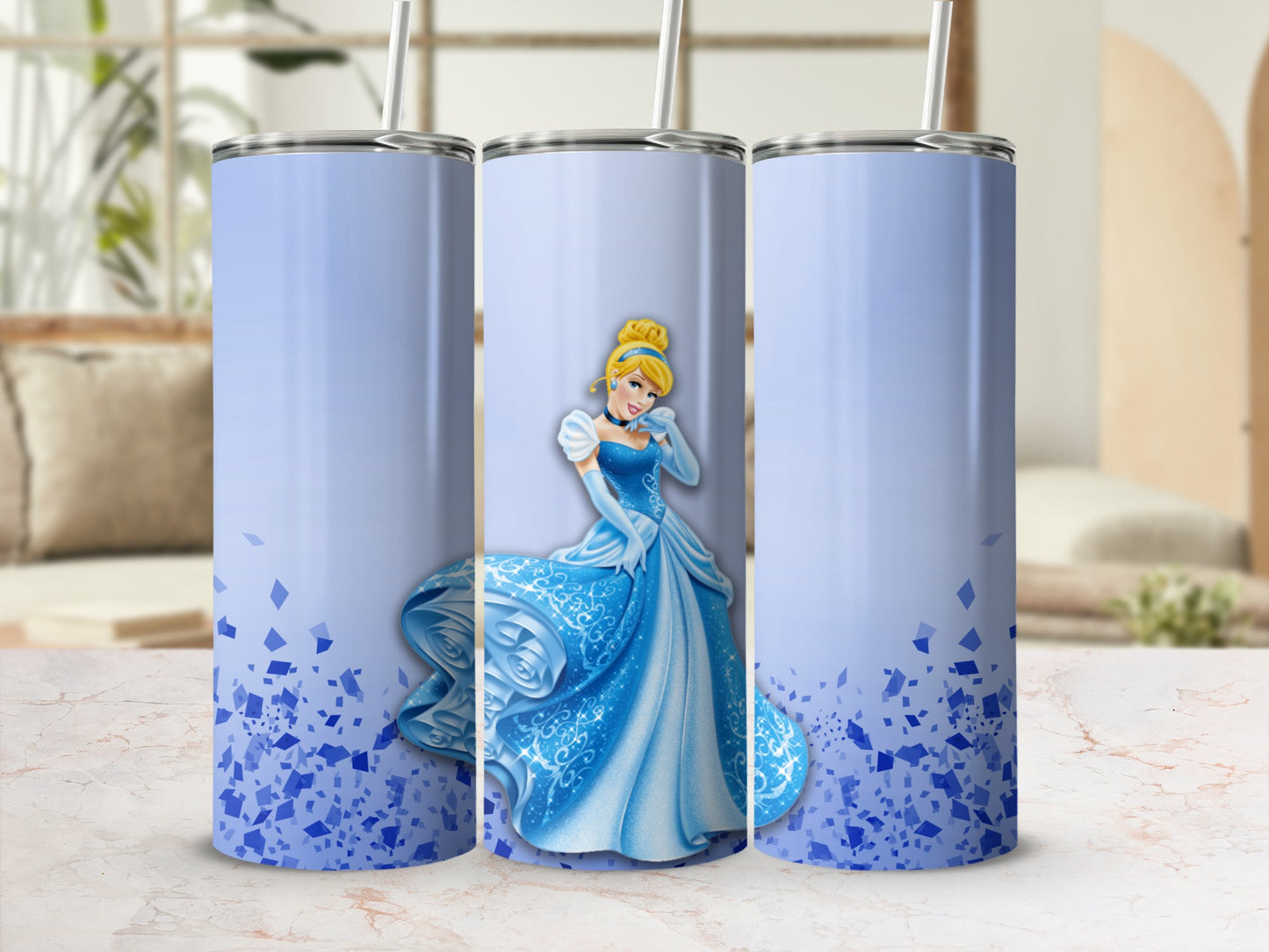 Cinderella Themed Blue Gradient Tumbler for Kids