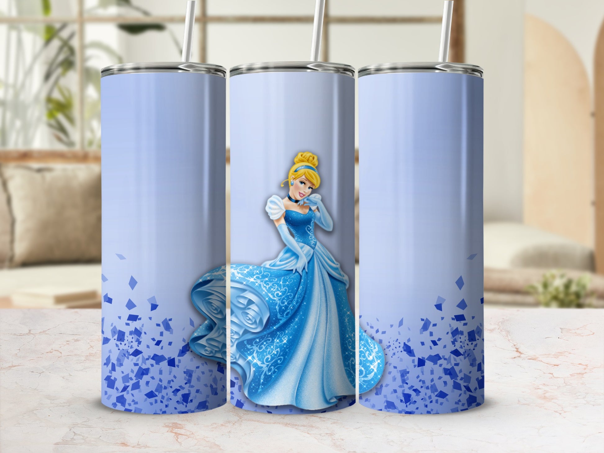 Cinderella Themed Blue Gradient Tumbler for Kids