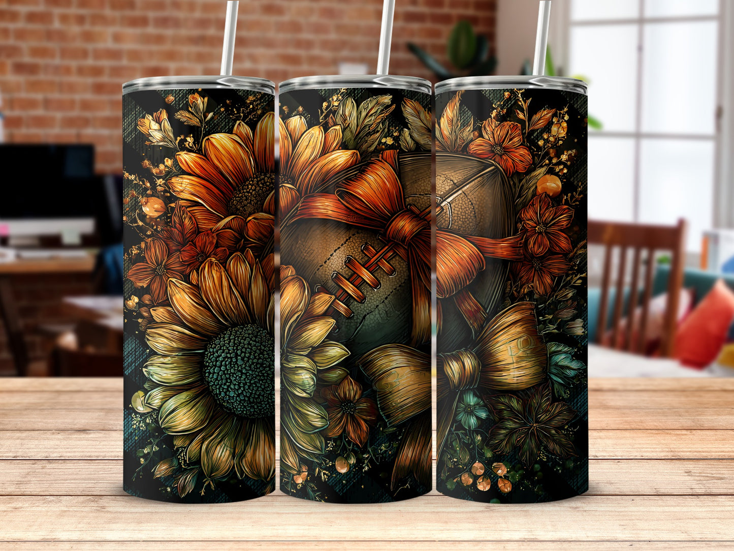 Sunflower Football Tumbler with Floral Designs
