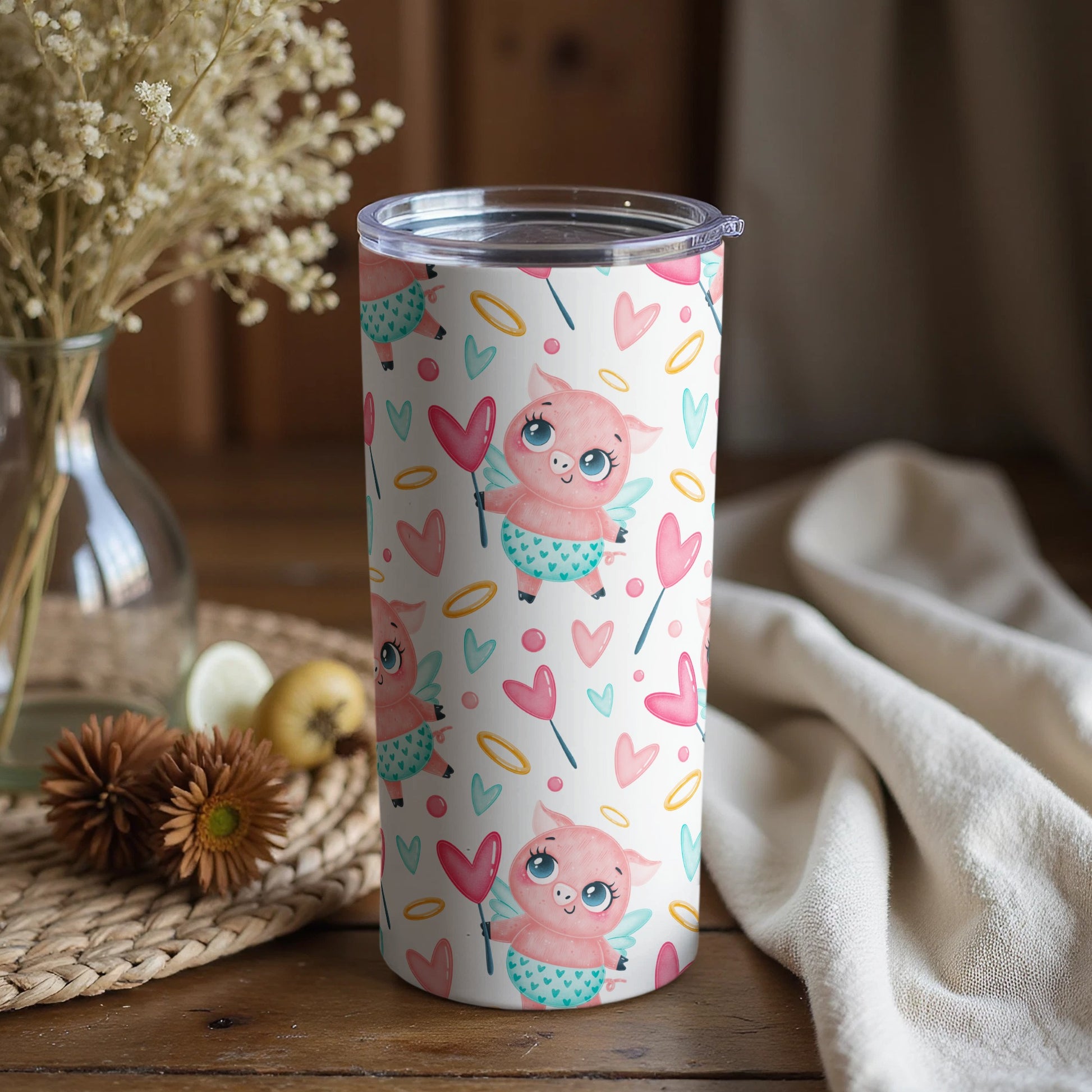 Cute Pink Animal with Heart Design Tumbler Product