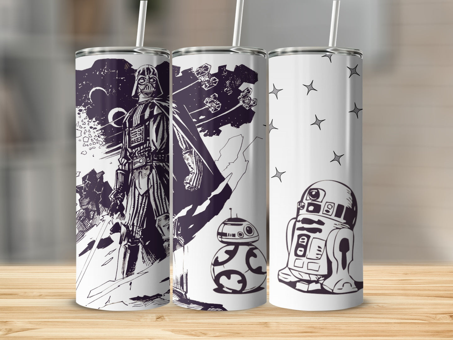 Darth Vader BB8 R2D2 Star Wars Theme Line Art Tumbler product type