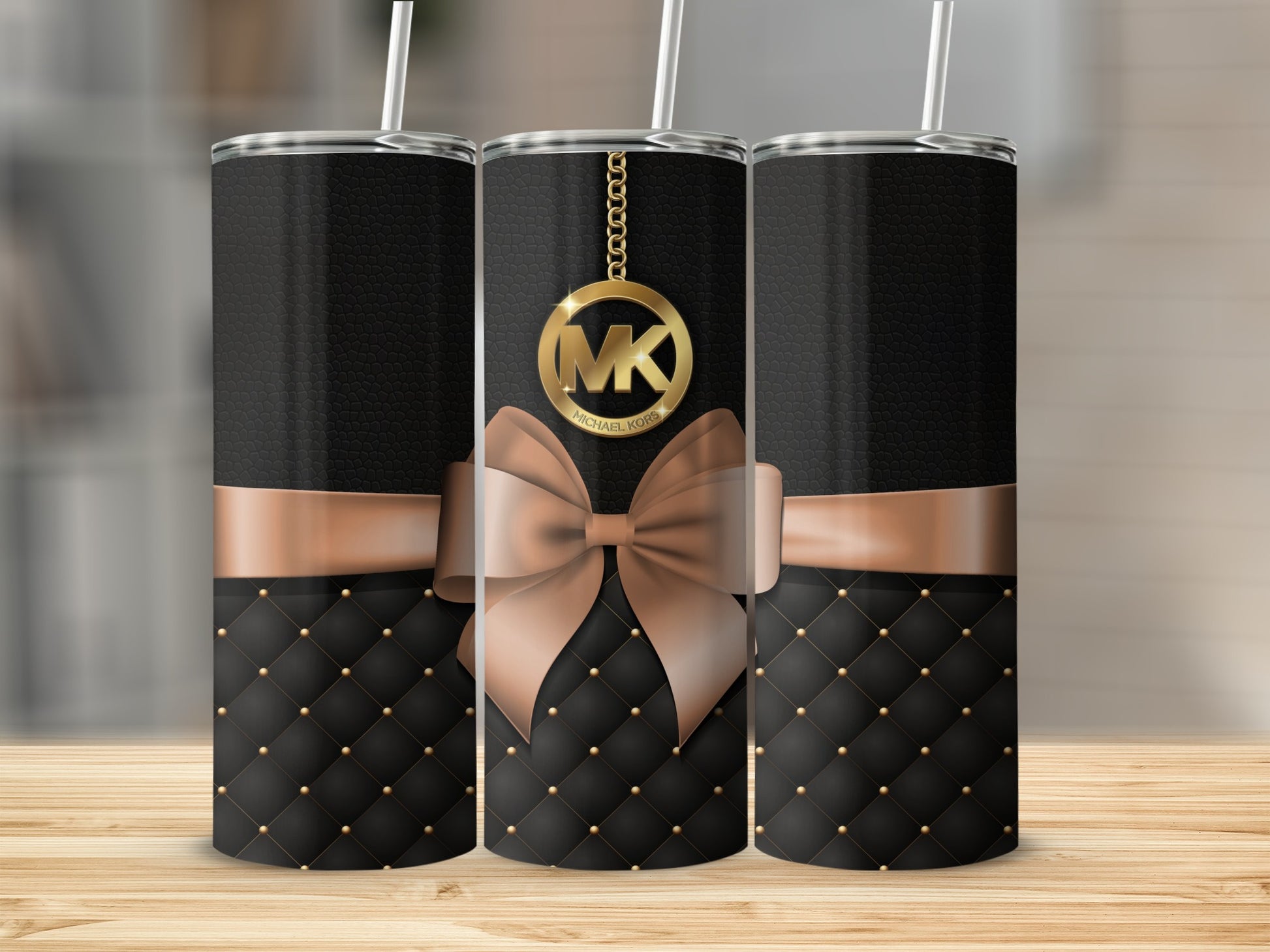 Luxury Black and Gold Quilted Tumbler with Bow Design