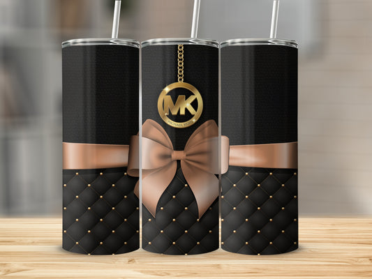 Luxury Black and Gold Quilted Tumbler with Bow Design