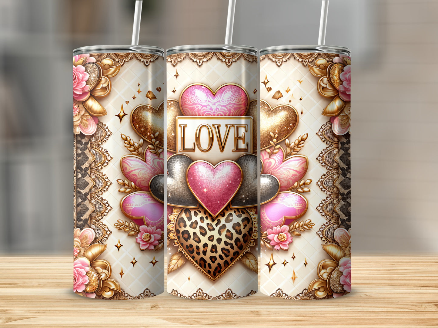 Golden Pink Hearts Leopard Love Sparkle Floral Lace Pattern product type